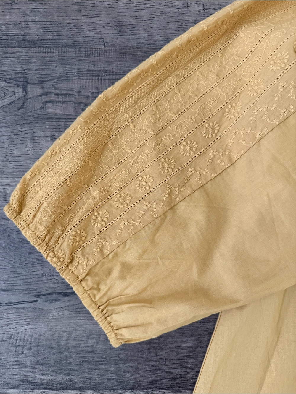 Bohme Womens Mustard Embroidered Peasant Top Size L Cotton Babydoll Boho NWT - Picture 6 of 9